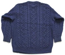 画像2: アイルランド製 ARAN SWEATER MARKET ケーブル編み メリノウールニット セーター 薄紺 L (2)