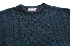 画像3: スコットランド製 highland home ケーブル編み ウールニット セーター 緑×紺 ミックス L★フィッシャーマン (3)
