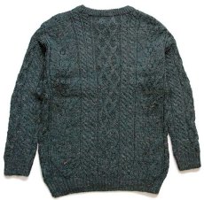 画像2: スコットランド製 west highland woollens ケーブル編み ネップ入り ウールニット セーター グリーン S (2)