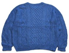 画像2: UNKNOWN ケーブル編み ウール ハンドニット セーター ブルー ミックス★フィッシャーマン (2)