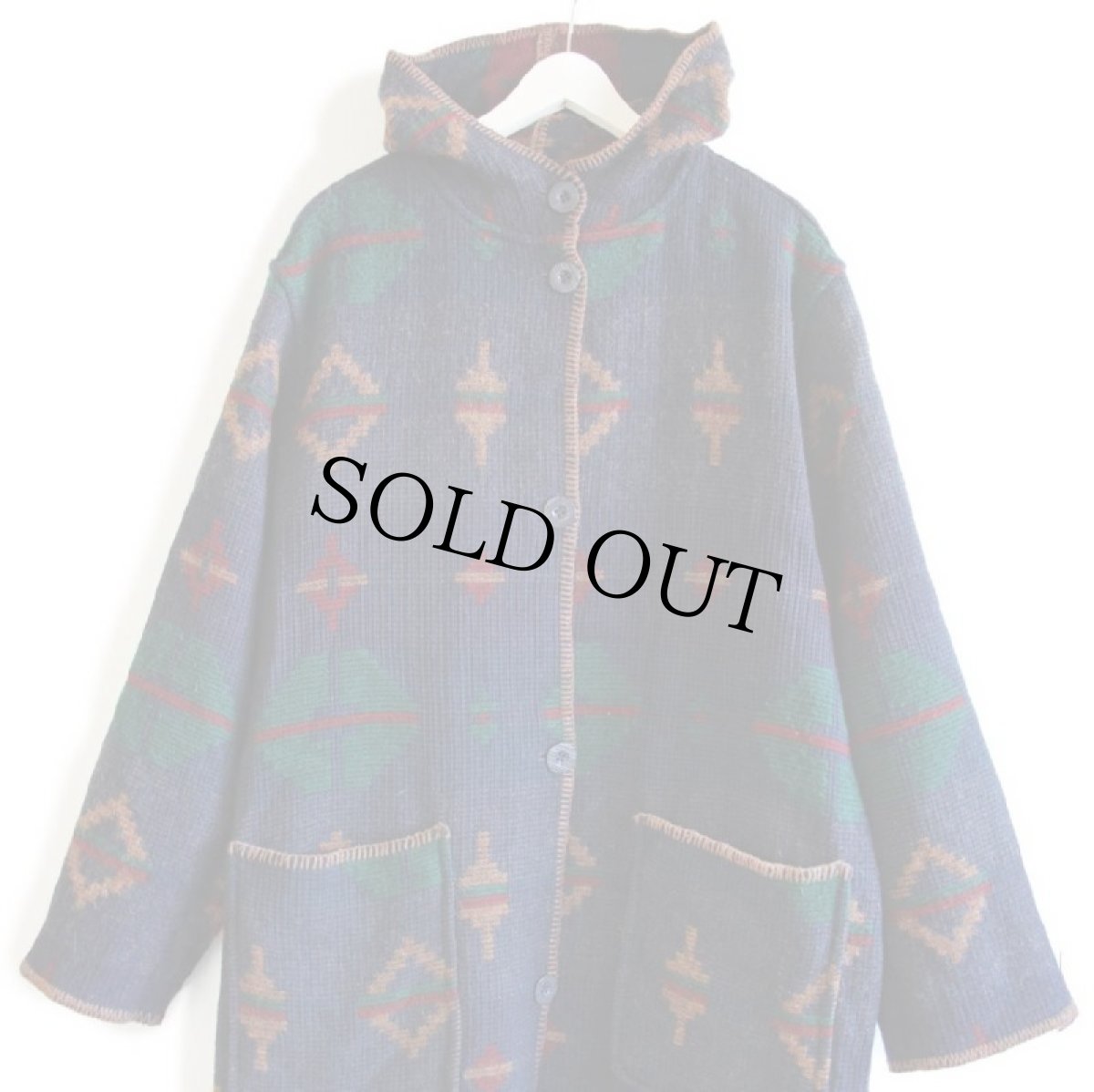 画像7: 00s WOOLRICH JOHN RICH AND BROS ウールリッチ ネイティブ柄 リバーシブル ロング ウール ブランケット コート (7)