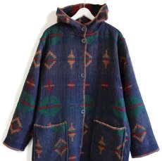 画像7: 00s WOOLRICH JOHN RICH AND BROS ウールリッチ ネイティブ柄 リバーシブル ロング ウール ブランケット コート (7)