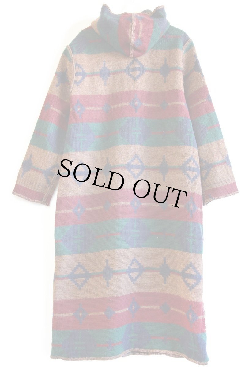 画像3: 00s WOOLRICH JOHN RICH AND BROS ウールリッチ ネイティブ柄 リバーシブル ロング ウール ブランケット コート (3)