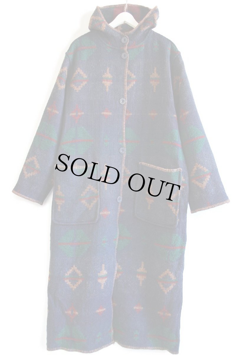 画像8: 00s WOOLRICH JOHN RICH AND BROS ウールリッチ ネイティブ柄 リバーシブル ロング ウール ブランケット コート (8)