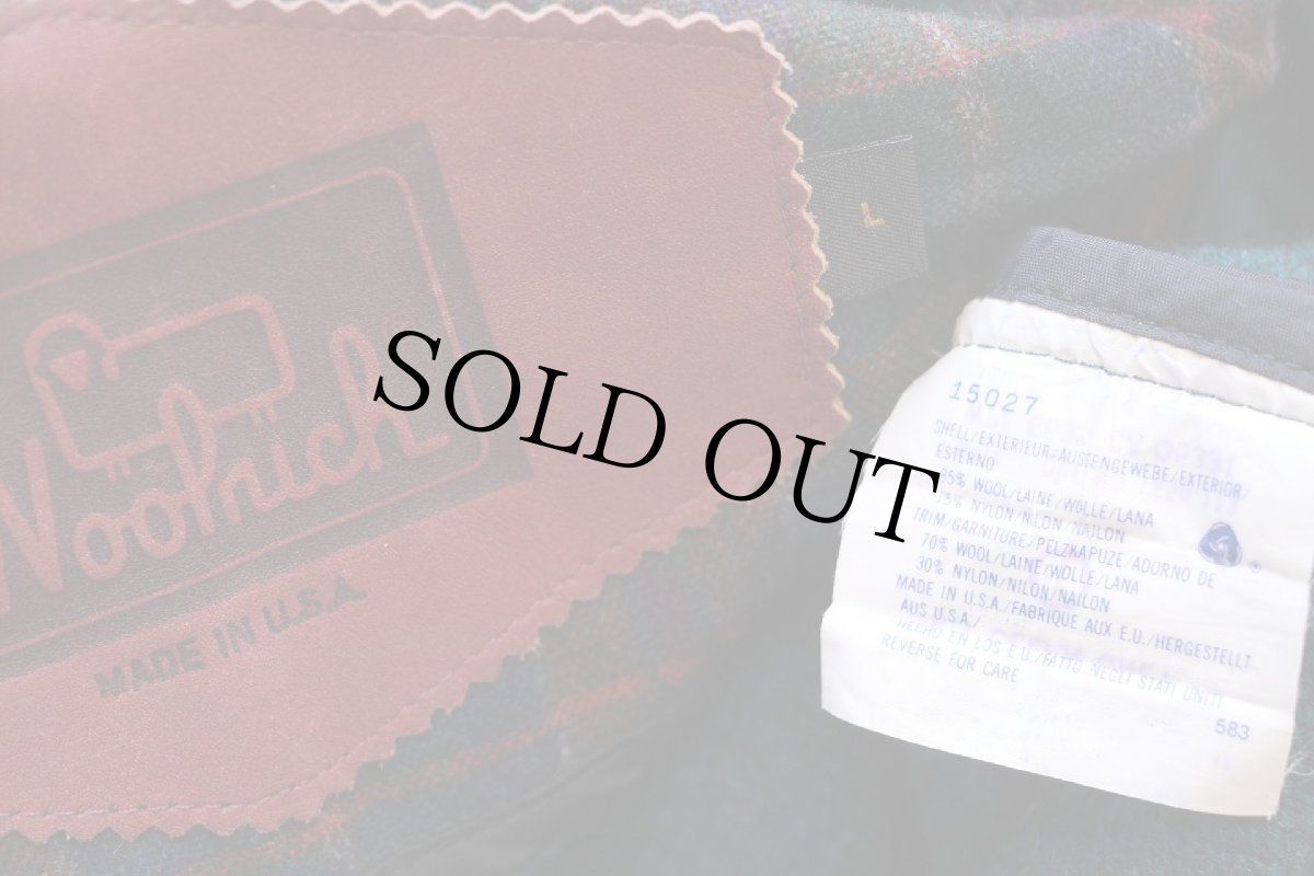 画像5: 90s USA製 Woolrichウールリッチ 無地 ロング フーデッド ウール ブランケット コート 緑 L (5)