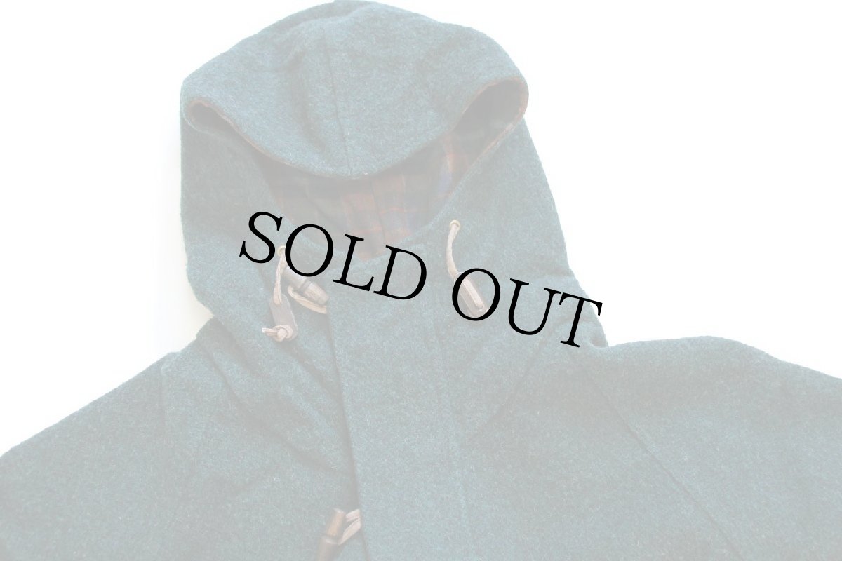 画像4: 90s USA製 Woolrichウールリッチ 無地 ロング フーデッド ウール ブランケット コート 緑 L (4)