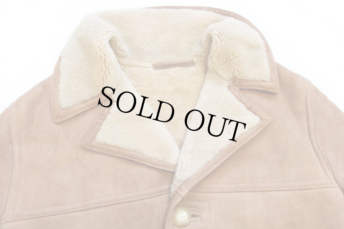 画像3: 70s Abercrombie&Fitch 鹿角ボタン シープスキン リアル ムートンコート 薄茶 44★アバクロ (3)