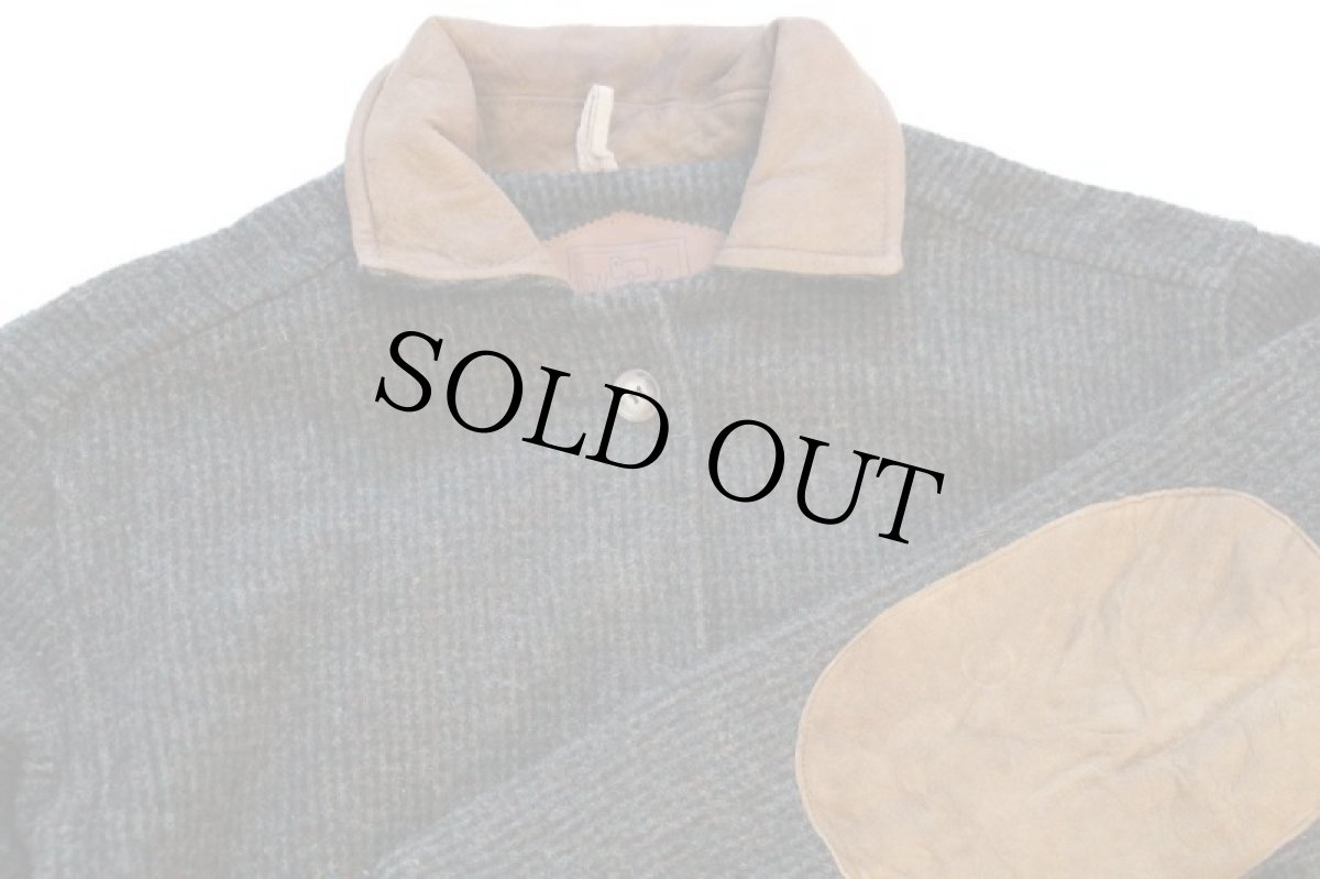 画像4: 90s USA製 Woolrichウールリッチ エルボーパッチ付き ロング ウール ブランケット コート グリーン ミックス S (4)