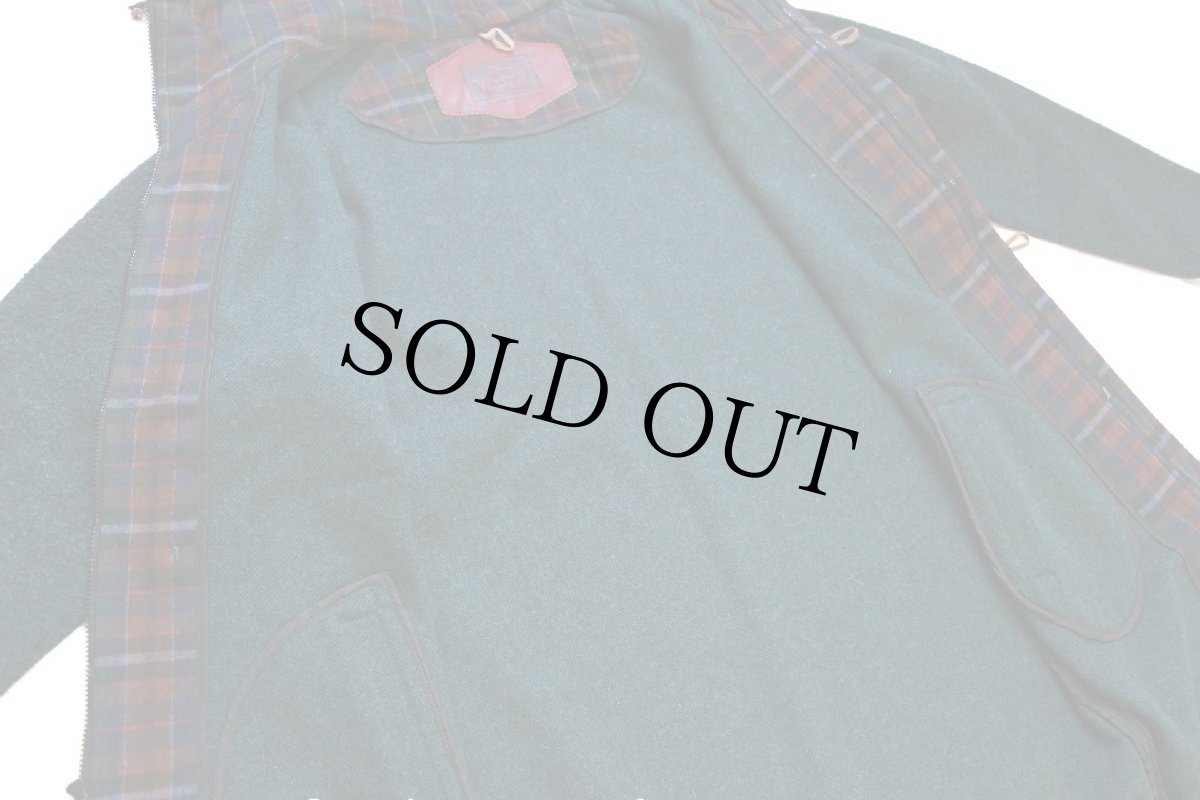 画像6: 90s USA製 Woolrichウールリッチ 無地 ロング フーデッド ウール ブランケット コート 緑 L (6)