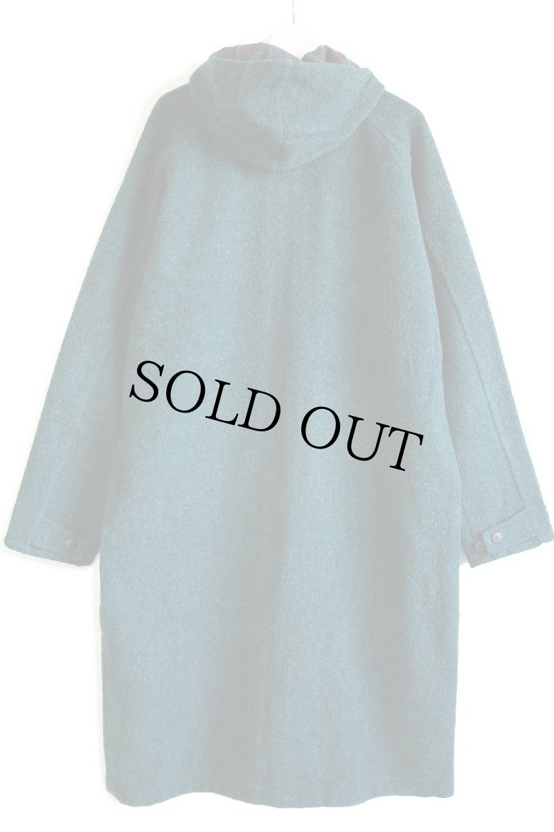 画像3: 90s USA製 Woolrichウールリッチ 無地 ロング フーデッド ウール ブランケット コート 緑 L (3)