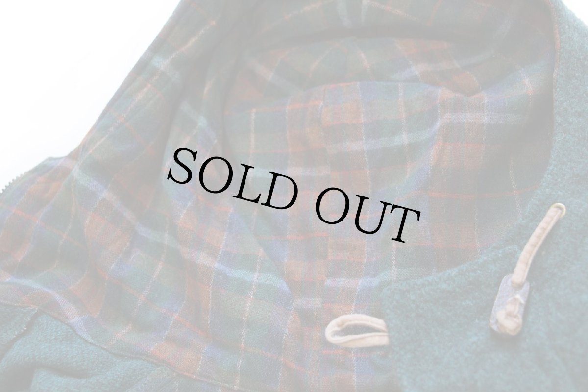 画像7: 90s USA製 Woolrichウールリッチ 無地 ロング フーデッド ウール ブランケット コート 緑 L (7)