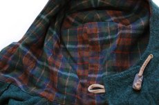 画像7: 90s USA製 Woolrichウールリッチ 無地 ロング フーデッド ウール ブランケット コート 緑 L (7)