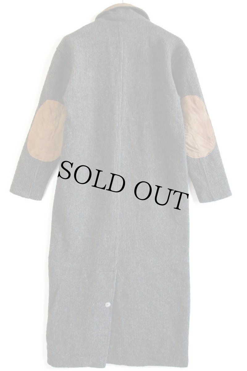 画像3: 90s USA製 Woolrichウールリッチ エルボーパッチ付き ロング ウール ブランケット コート グリーン ミックス S (3)