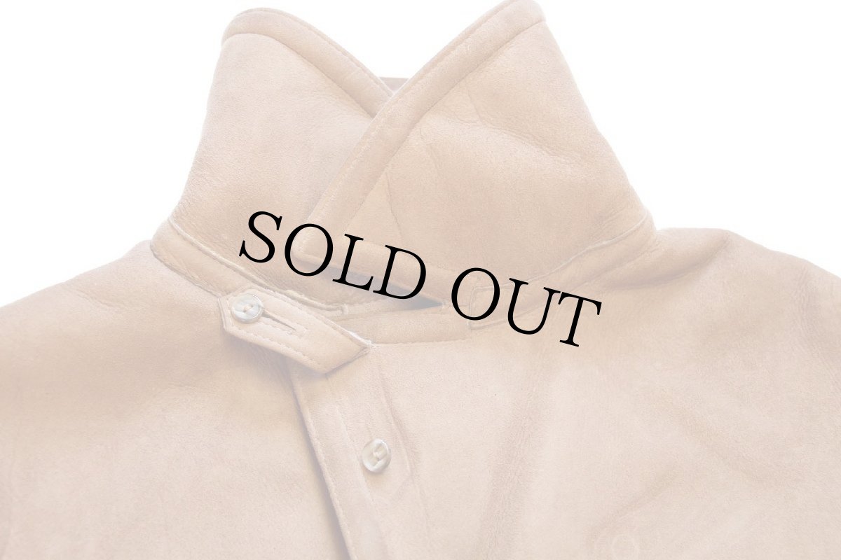 画像4: 70s Abercrombie&Fitch 鹿角ボタン シープスキン リアル ムートンコート 薄茶 44★アバクロ (4)