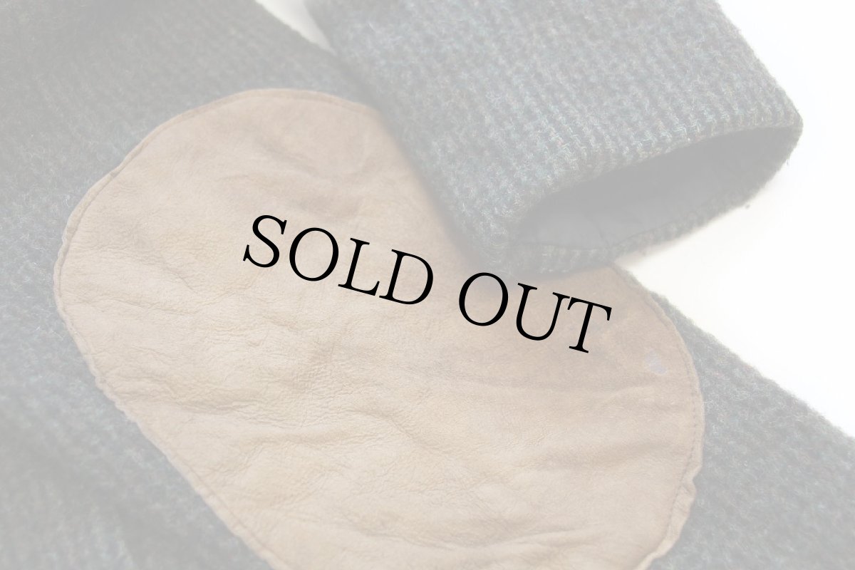 画像7: 90s USA製 Woolrichウールリッチ エルボーパッチ付き ロング ウール ブランケット コート グリーン ミックス S (7)