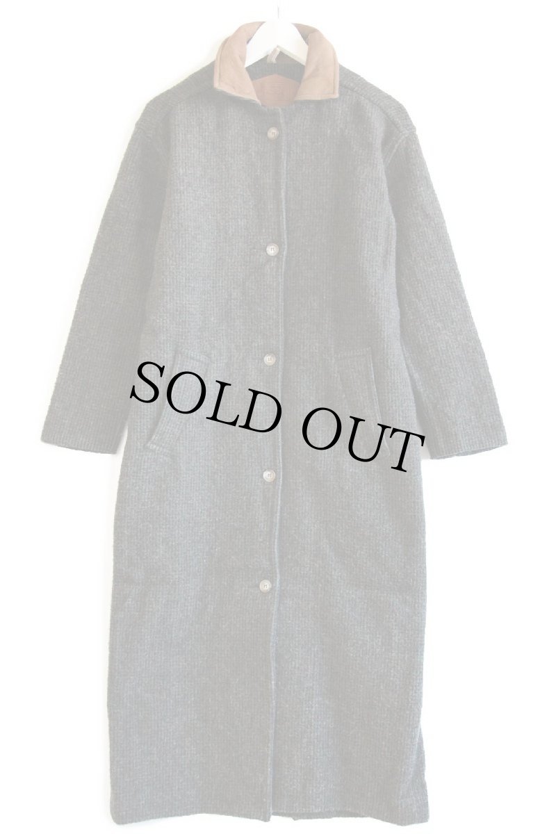 画像2: 90s USA製 Woolrichウールリッチ エルボーパッチ付き ロング ウール ブランケット コート グリーン ミックス S (2)