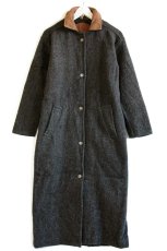 画像2: 90s USA製 Woolrichウールリッチ エルボーパッチ付き ロング ウール ブランケット コート グリーン ミックス S (2)