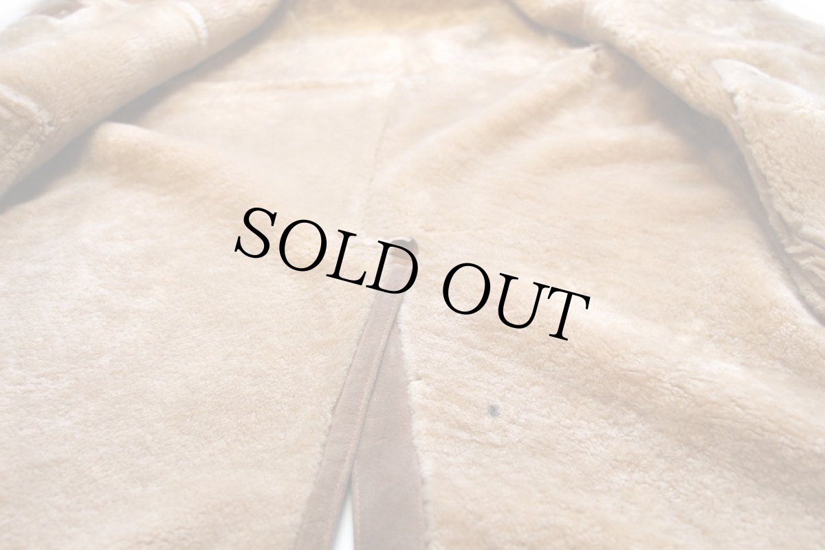 画像6: 70s Abercrombie&Fitch 鹿角ボタン シープスキン リアル ムートンコート 薄茶 44★アバクロ (6)