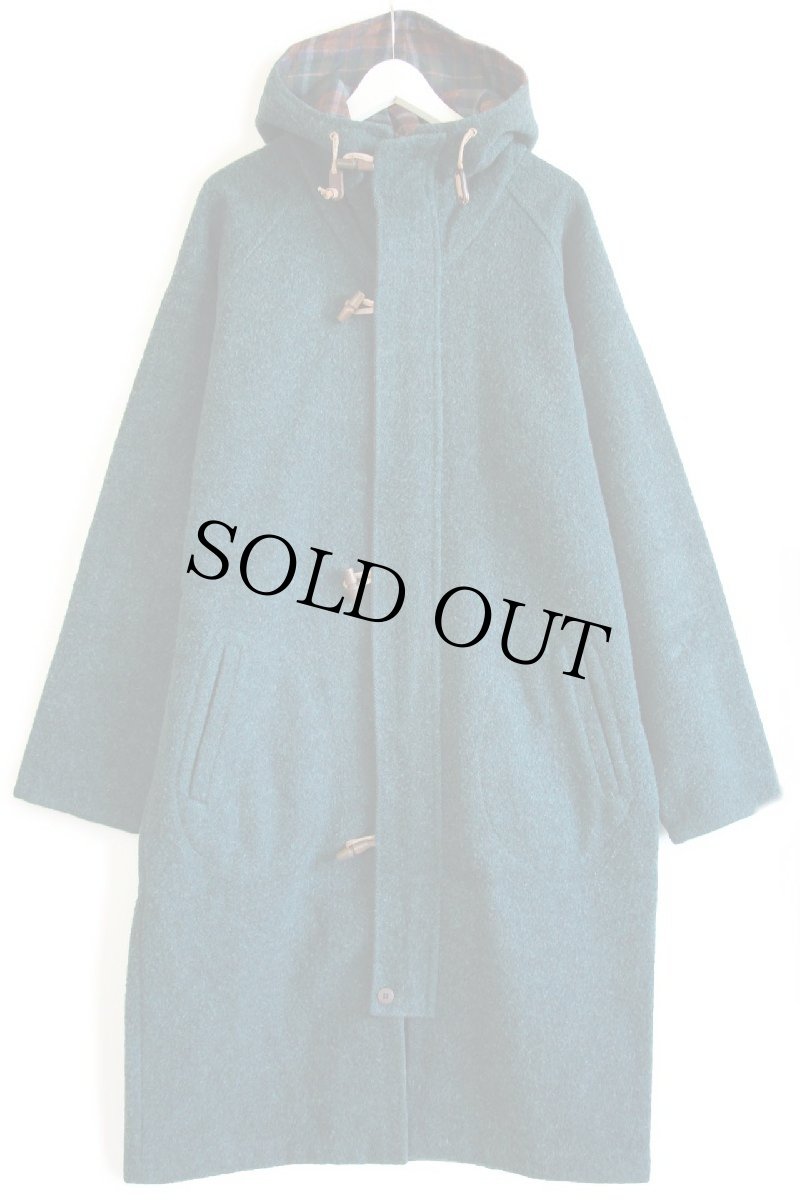 画像2: 90s USA製 Woolrichウールリッチ 無地 ロング フーデッド ウール ブランケット コート 緑 L (2)