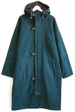 画像2: 90s USA製 Woolrichウールリッチ 無地 ロング フーデッド ウール ブランケット コート 緑 L (2)