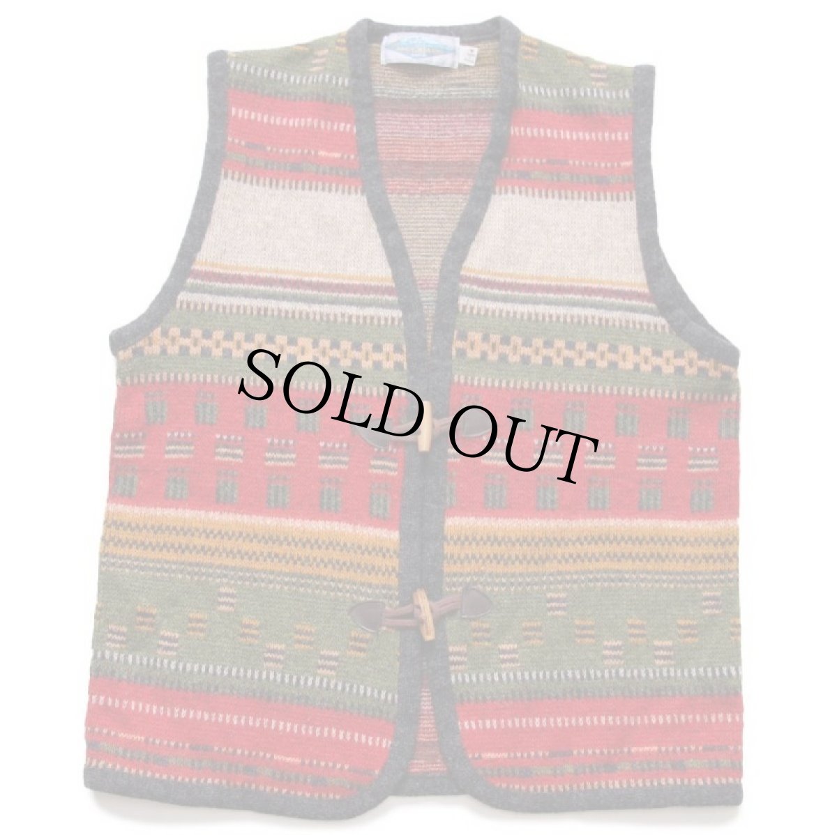 画像1: 90s フランス製 JACQUARD ラグ柄 ジャガード ウール×アクリルニット ベスト カーディガン M (1)