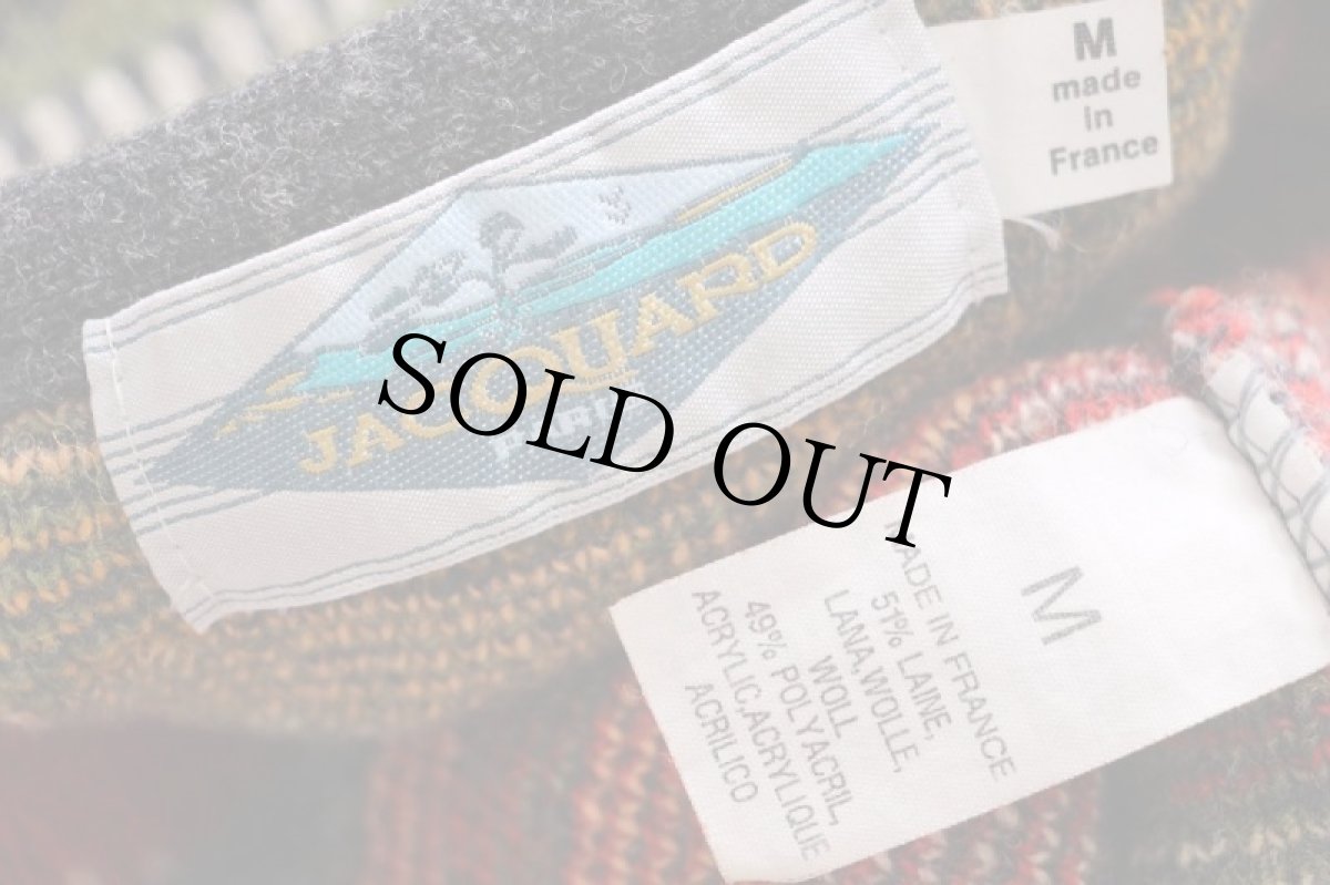 画像4: 90s フランス製 JACQUARD ラグ柄 ジャガード ウール×アクリルニット ベスト カーディガン M (4)