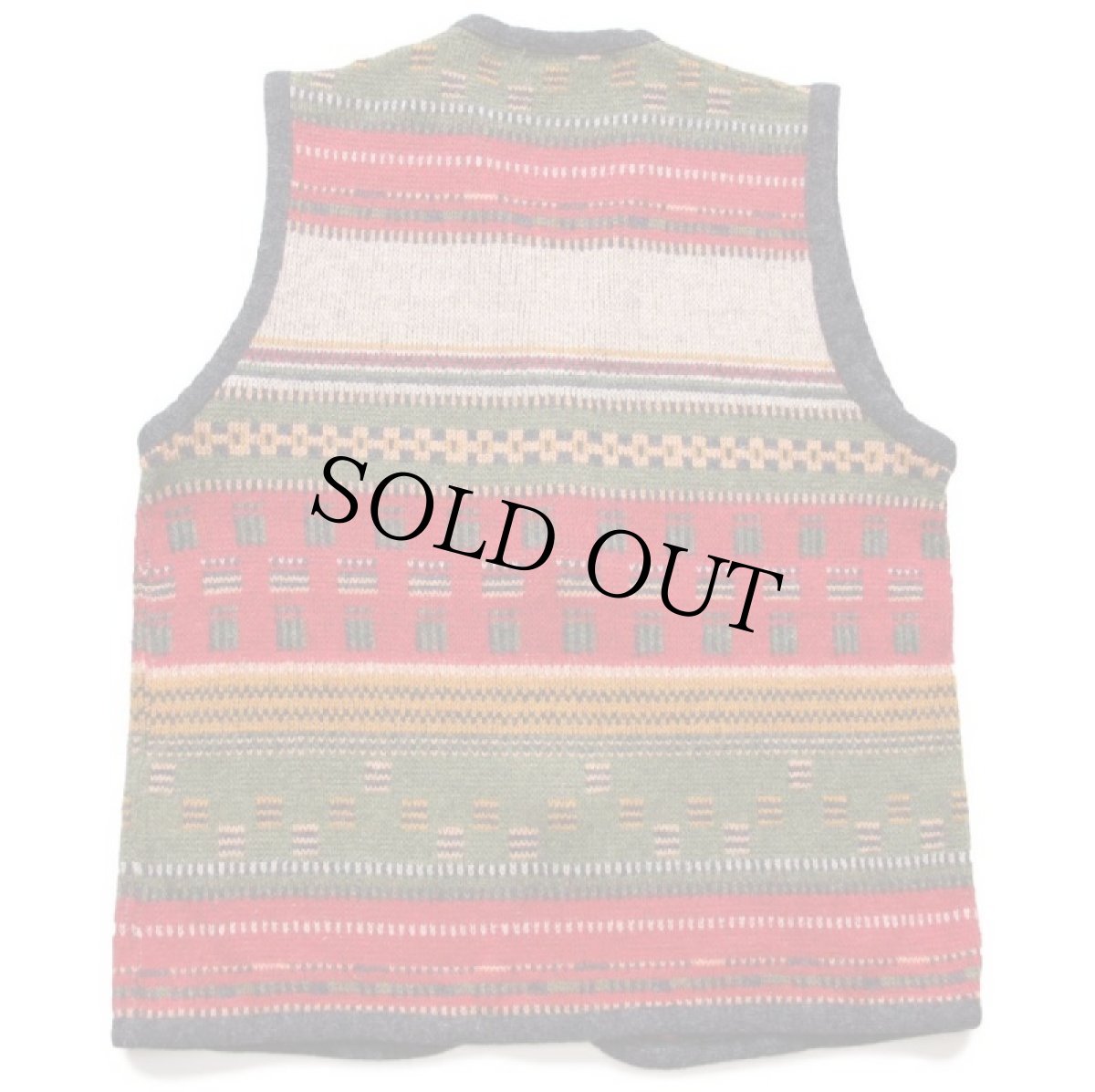 画像2: 90s フランス製 JACQUARD ラグ柄 ジャガード ウール×アクリルニット ベスト カーディガン M (2)