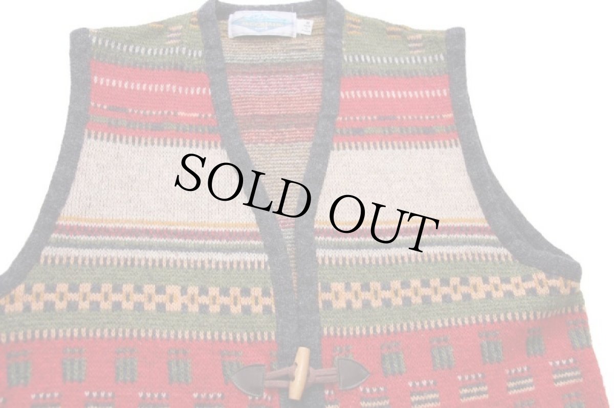画像3: 90s フランス製 JACQUARD ラグ柄 ジャガード ウール×アクリルニット ベスト カーディガン M (3)