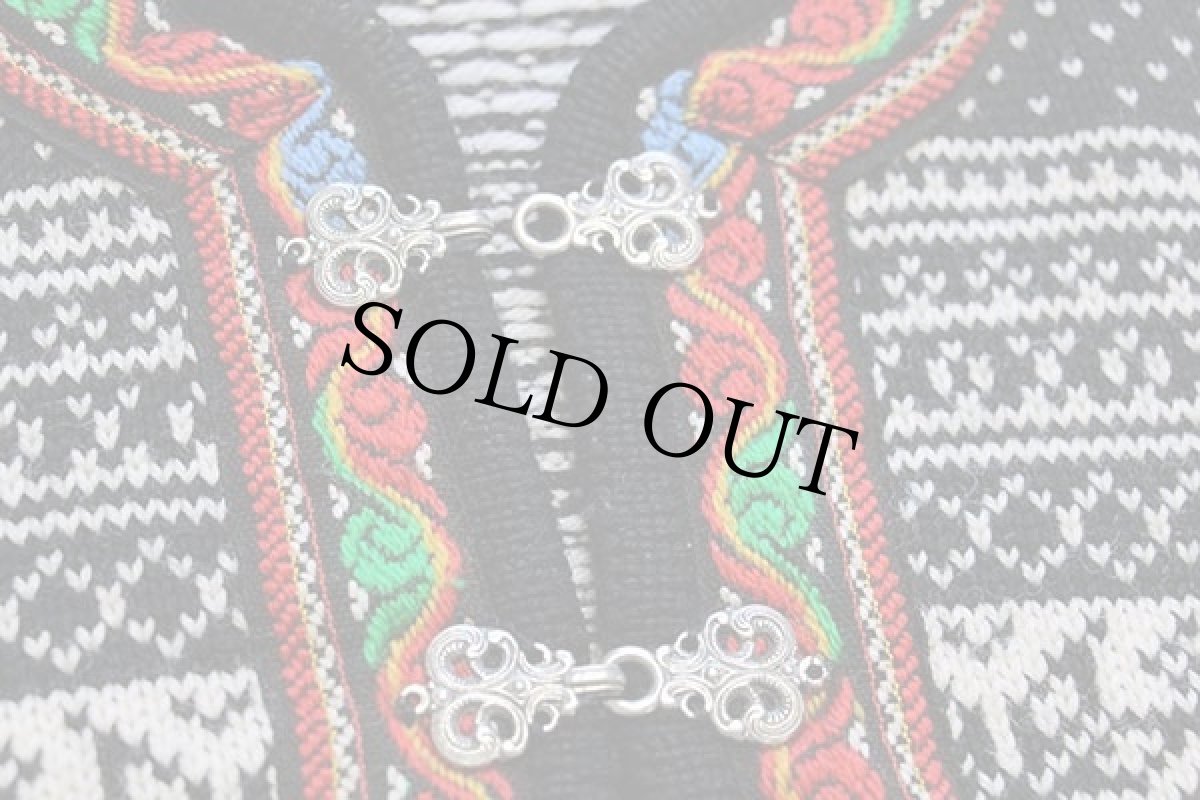 画像5: ノルウェー製 TELEMARK STYLE BY SKJAEVELAND ノルディック柄 チロリアンテープ プルオーバー ウールニット セーター 黒 (5)