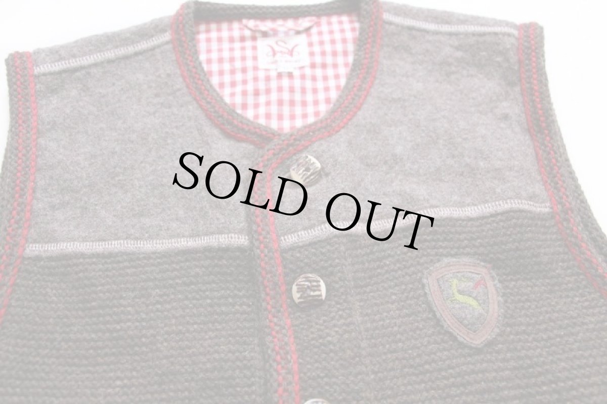 画像3: Spieth & Wensky ツートン 切り替え ノーカラー チロリアン ボイルドウール×ニット ベスト カーディガン ブラウン M (3)