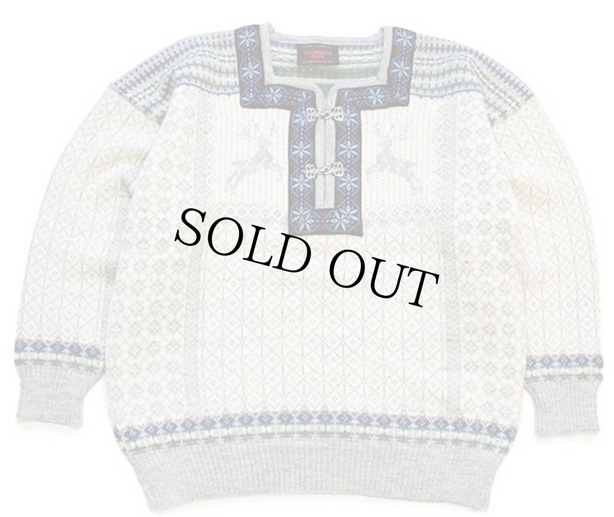 画像1: ノルウェー製 TELEMARK STYLE BY SKJAEVELAND 鹿柄 ノルディック柄 チロリアンテープ プルオーバー ウールニット セーター (1)