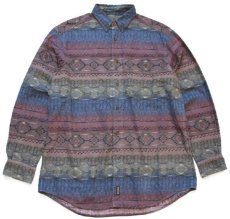 画像1: 00s WOOLRICH JOHN RICH&BROS ウールリッチ フォークロア柄 ボタンダウン コットン シャモアクロスシャツ L (1)