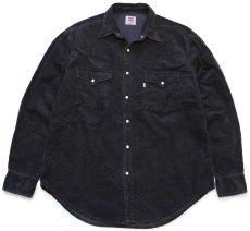 画像1: 90s Levi'sリーバイス コットン コーデュロイ ウエスタンシャツ 黒 XL★ユーロ (1)