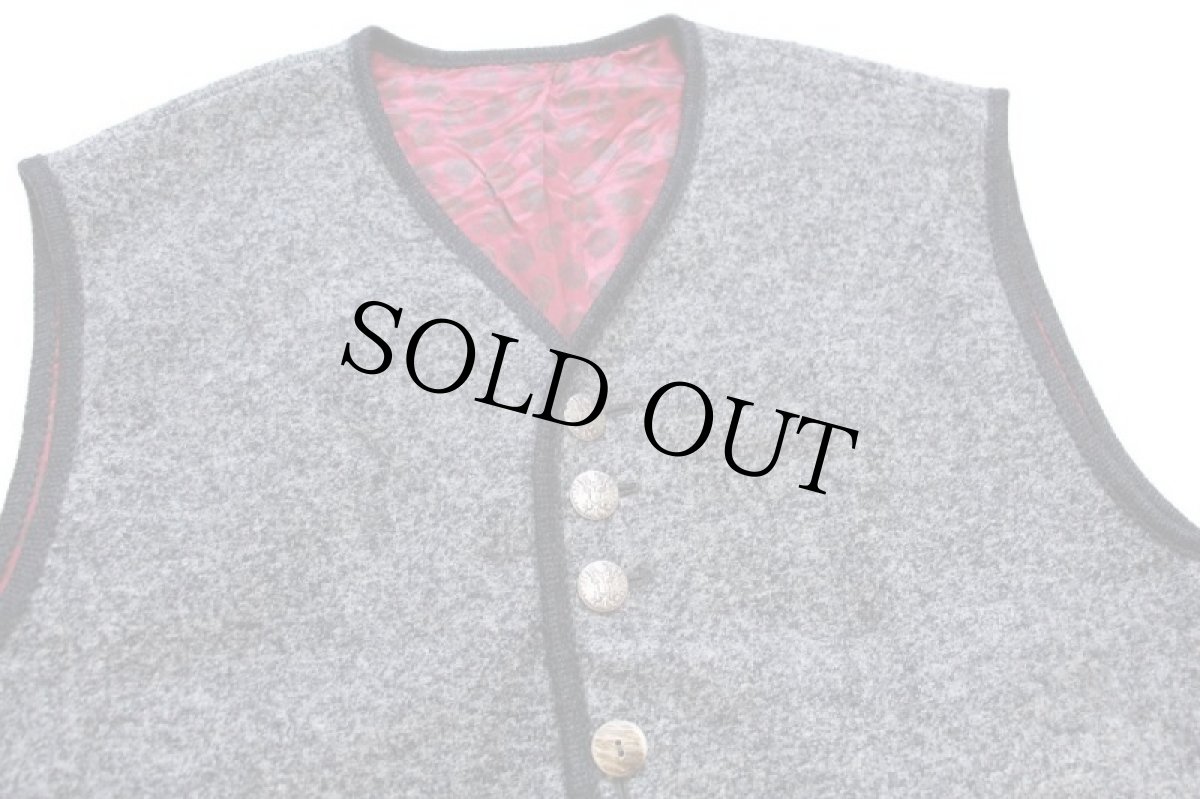 画像3: オーストリア製 STEINBOCK ツートン 切り替え 鹿角&メタルボタン チロリアン ボイルドウール ベスト ごま塩×グレー 56 (3)