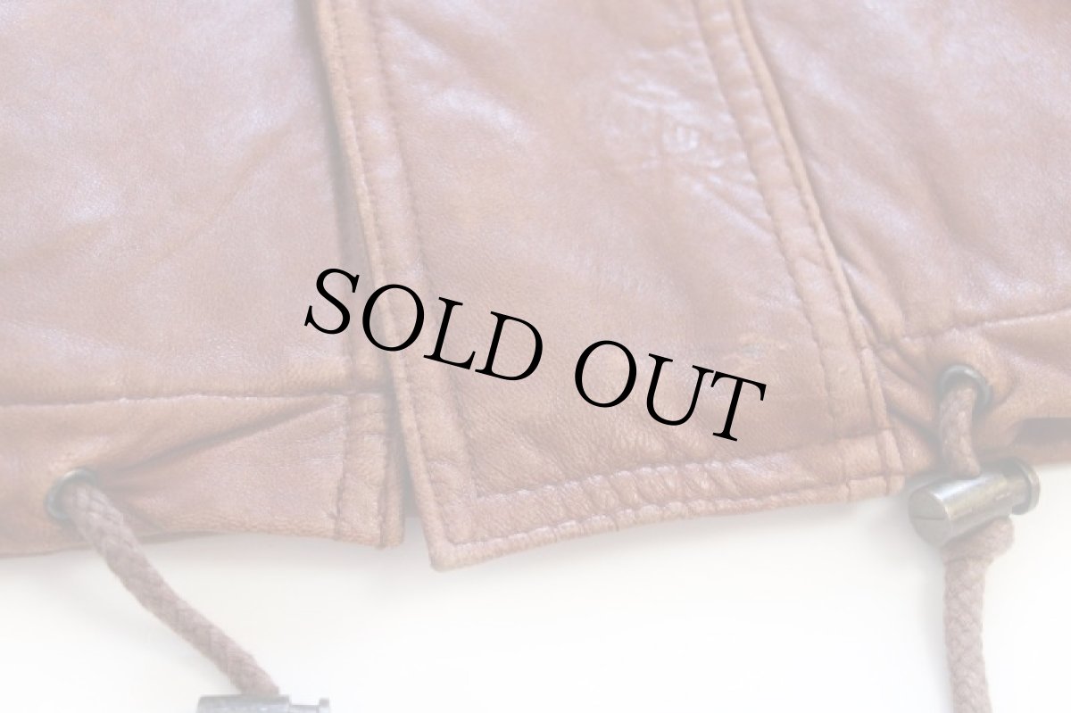 画像8: 90s ALAMO UOMO THERMOLITE 中綿入り フード付き ラムレザー ダッフルコート 茶 (8)