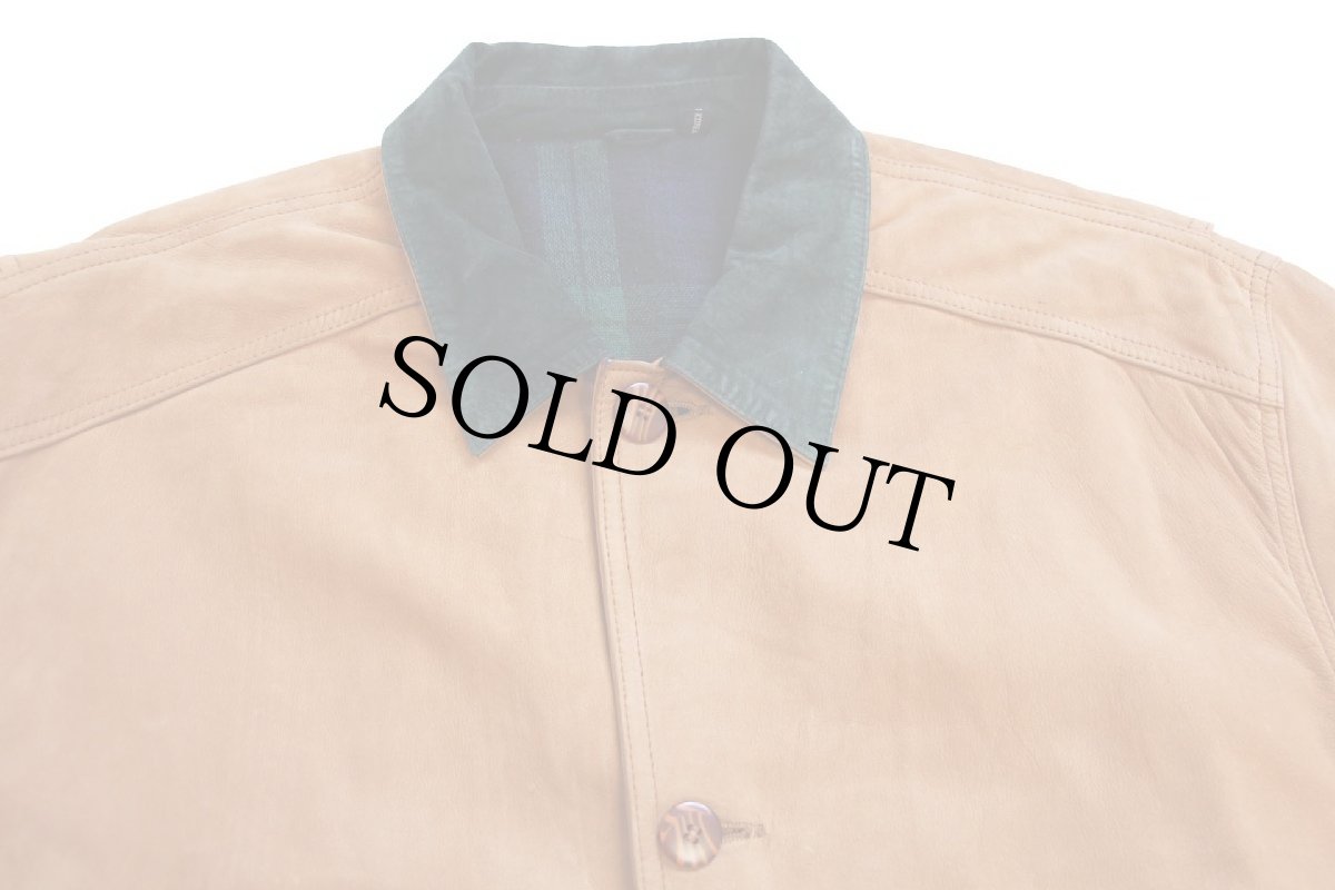 画像3: 80s Traditions Ltd タータンチェックライナー ヌバック レザー フィールドコート 茶★ジャケット (3)