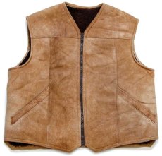 画像1: 80s Piapa シープスキン リアル ムートンベスト 薄茶 (1)