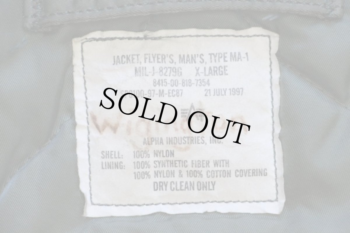 画像4: 90s ALPHAアルファ MA-1 グランドクルー キルティングライナー フライトジャケット セージグリーン XL (4)
