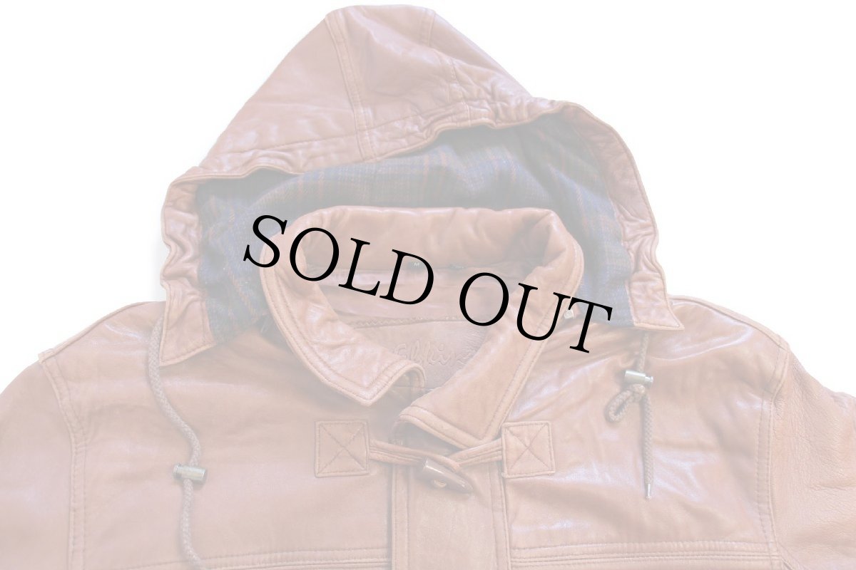 画像4: 90s ALAMO UOMO THERMOLITE 中綿入り フード付き ラムレザー ダッフルコート 茶 (4)