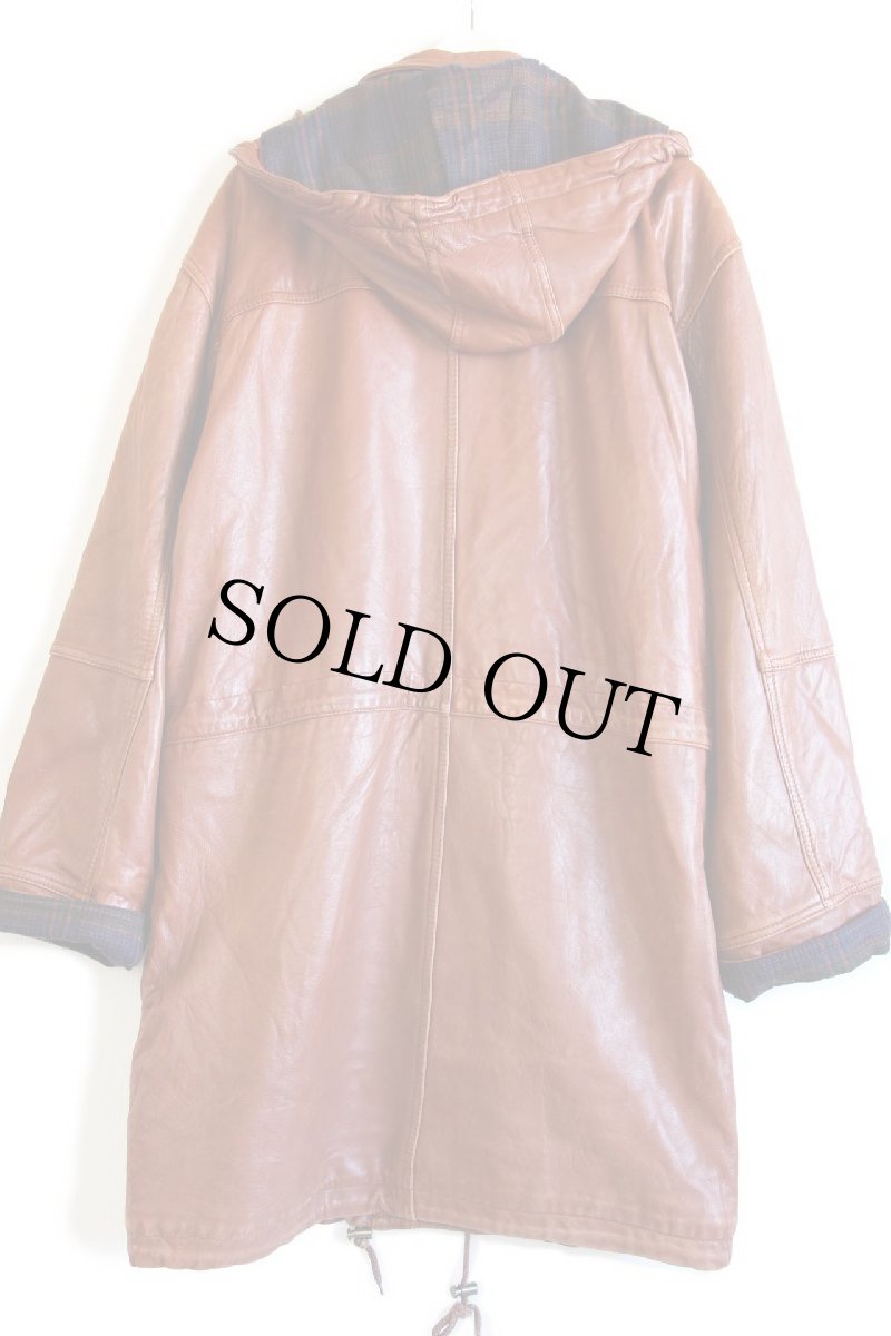 画像3: 90s ALAMO UOMO THERMOLITE 中綿入り フード付き ラムレザー ダッフルコート 茶 (3)