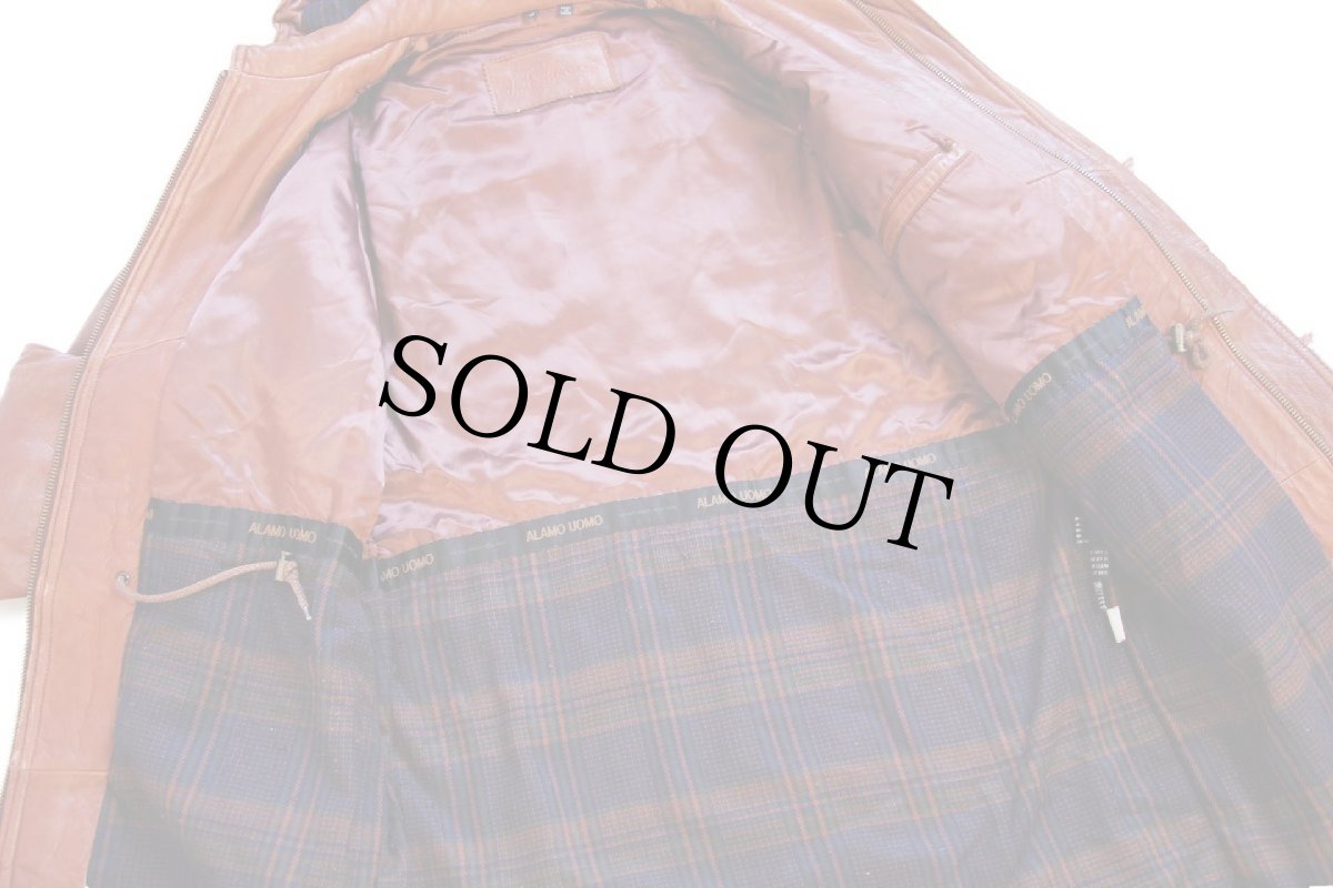 画像6: 90s ALAMO UOMO THERMOLITE 中綿入り フード付き ラムレザー ダッフルコート 茶 (6)