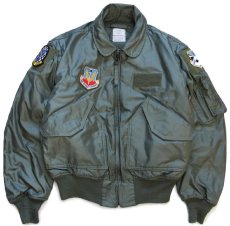 画像1: 00s 米軍 USAF CWU-45/P パッチ付き キルティングライナー アラミド フライトジャケット セージグリーン M (1)