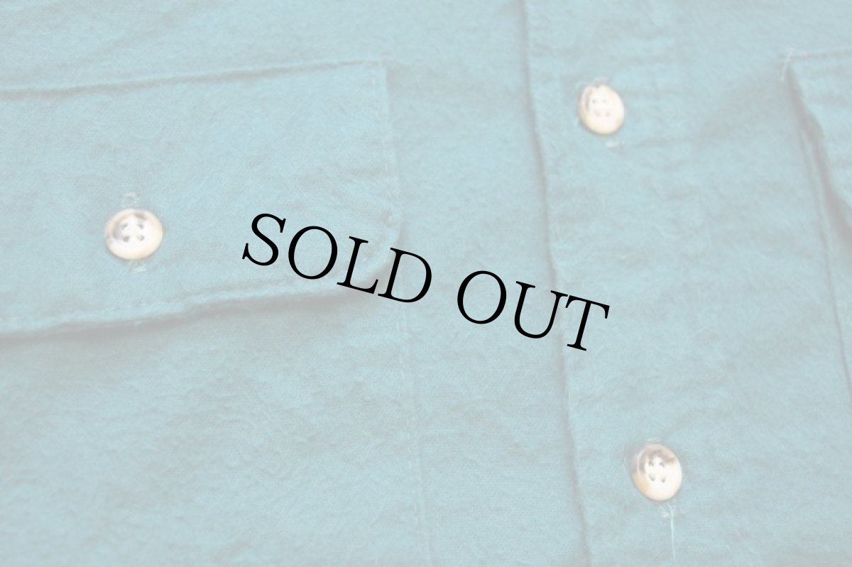 画像5: 90s USA製 FIVE BROTHERファイブブラザー 無地 コットン シャモアクロスシャツ 青緑 L (5)