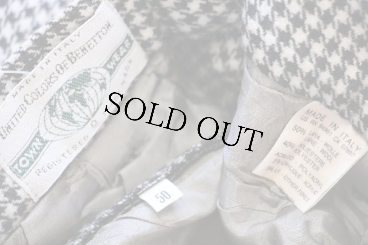 画像6: デッドストック★90s イタリア製 BENETTONベネトン 千鳥格子 ツータック スラックス ウール混 パンツ 黒×白 50 (6)