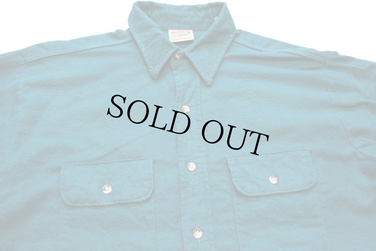 画像3: 90s USA製 FIVE BROTHERファイブブラザー 無地 コットン シャモアクロスシャツ 青緑 L (3)