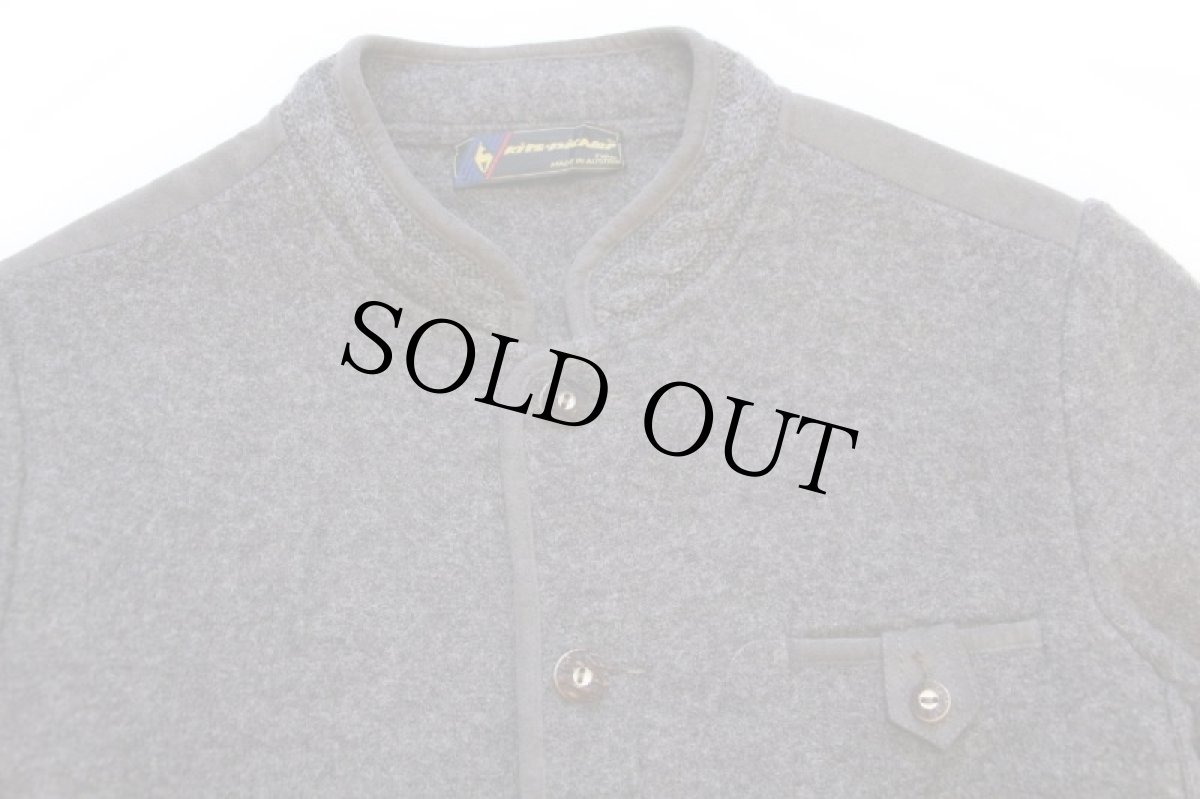 画像3: オーストリア製 Kitz-Pichler 鹿角ボタン スタンドカラー チロリアン ニット切り替え ボイルドウール ジャケット グレーブラウン (3)