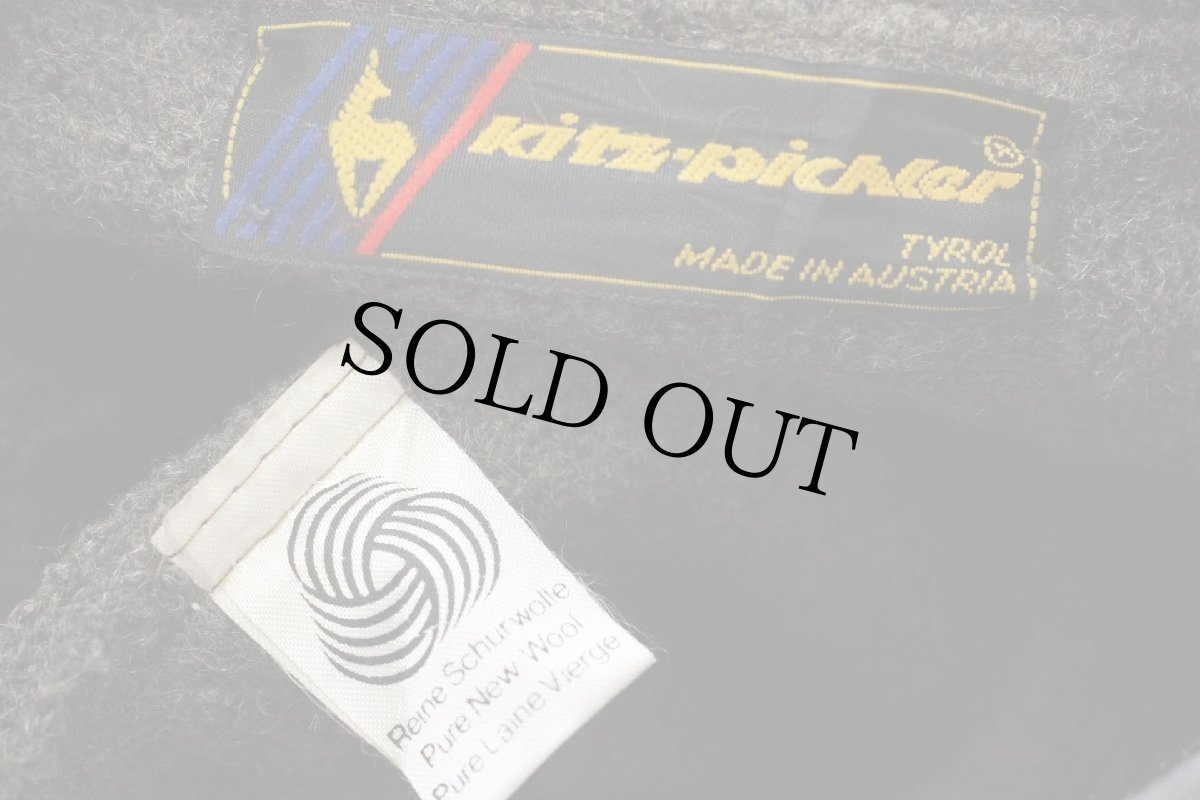 画像4: オーストリア製 Kitz-Pichler 鹿角ボタン スタンドカラー チロリアン ニット切り替え ボイルドウール ジャケット グレーブラウン (4)