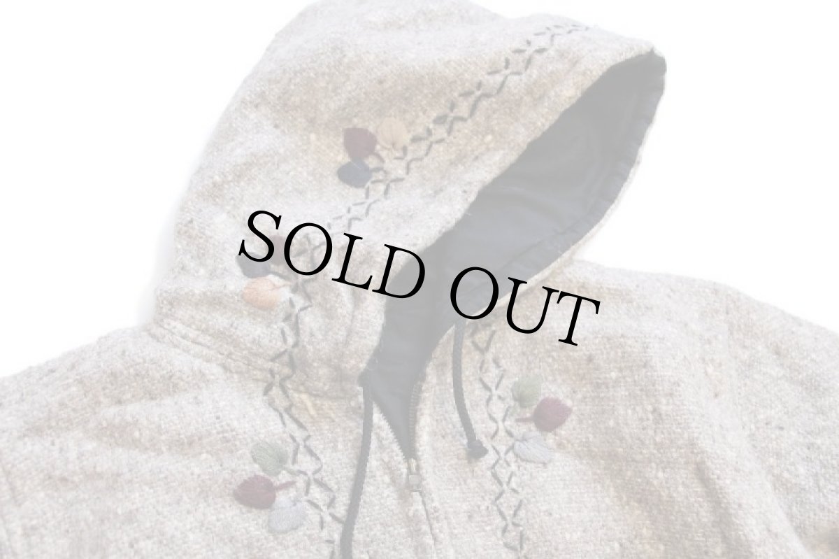 画像3: グアテマラ製 刺繍入り ウール ラグパーカー グレーベージュ ミックス★ジャケット (3)