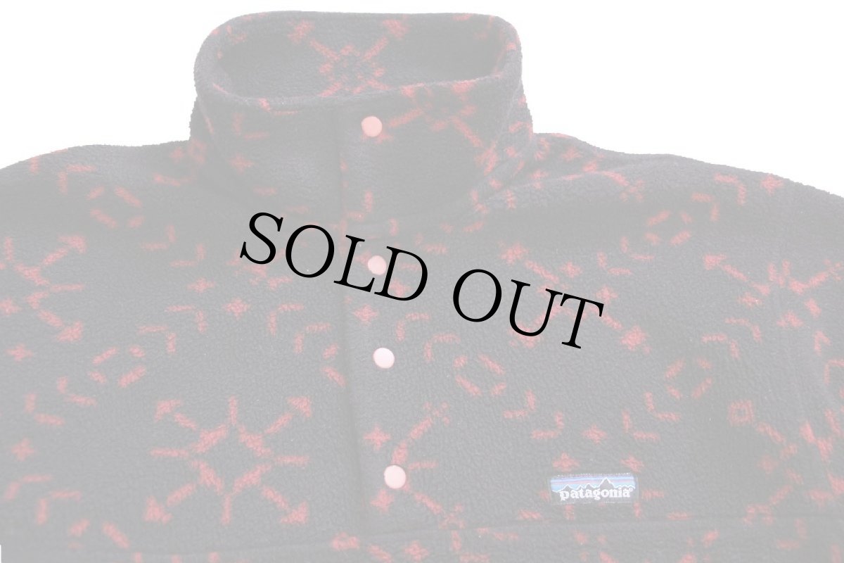 画像3: 90s USA製 patagoniaパタゴニア スノー 総柄 フリース スナップT 黒×赤 S (3)