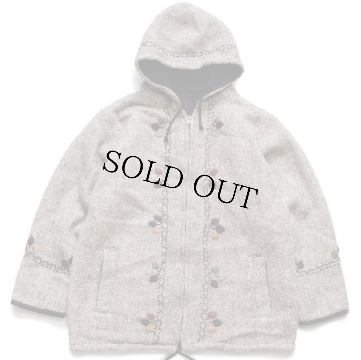 画像1: グアテマラ製 刺繍入り ウール ラグパーカー グレーベージュ ミックス★ジャケット (1)